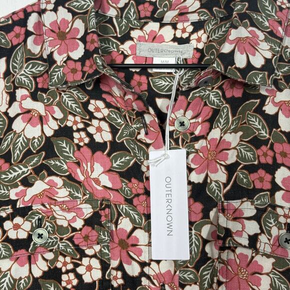 NEW Outerknown Romper Jumpsuit Size M Pink Floral Linen Organic Cotton Shortall - Picture 11 of 16